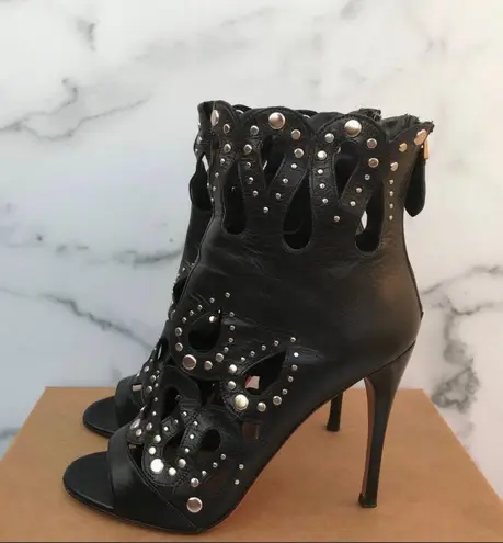 Alaia Azzedine women’s studded laser-cut cutout caged leather open-toe bootie 40