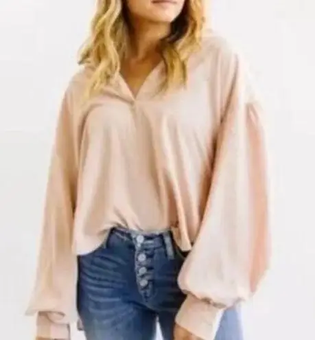 Free People We the Free Pink Blouse Collar V-neck Medium  Love Until Tomorrow