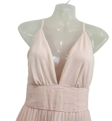 Lulus  Pleated Sleeveless Chiffon Maxi Dress Crisscross Back Peach Size Medium