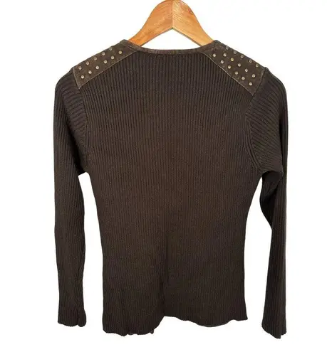 Vintage Y2K Escapade Sweater Full Zip Suede Brown Long Sleeve Womens Small