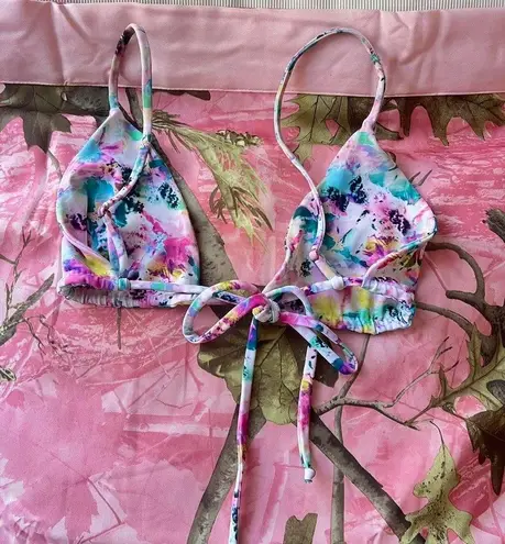 vintage y2k multicolor bikini set watercolor pattern strappy