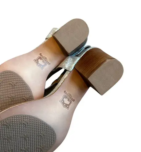 Trask Silver Metallic Sandals Heels Bead Detail Ankle Strap Size 9.5 NWOB NEW