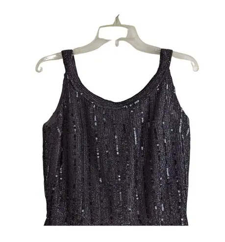 Vintage Judith Imports Black Sequined Sleeveless Dress Made In France Size 42