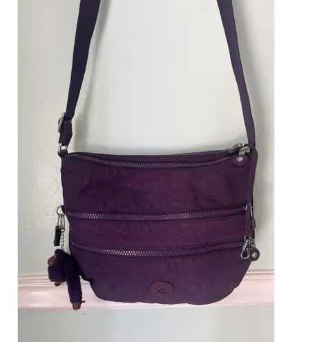 Kipling  Keiko Dark Plum Tonal  Nylon Crossbody Bag + Monkey Key Chain Purple