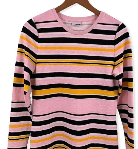 Noisy May  Pink Striped Long Sleeve Midi Dress Med