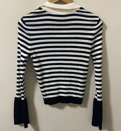 Anthropologie Maeve black & white Striped V Neck sweater size m