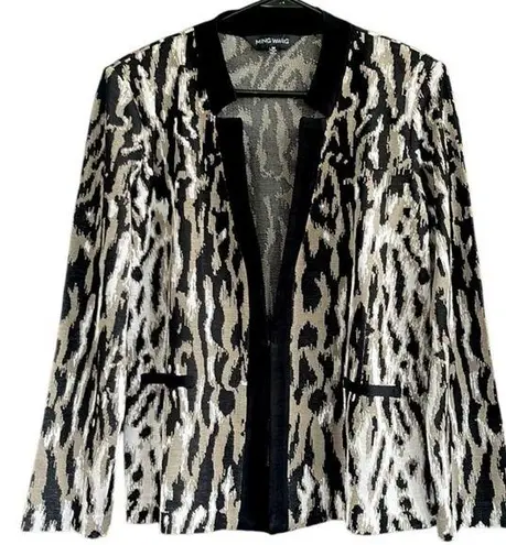 Ming Wang Like New Cardigan Sweater Black Taupe Ivory Size Medium