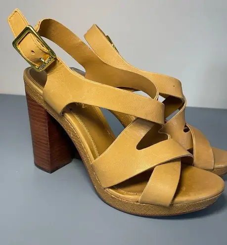 Ralph Lauren Lauren  womens strappy heels tan leather size 8