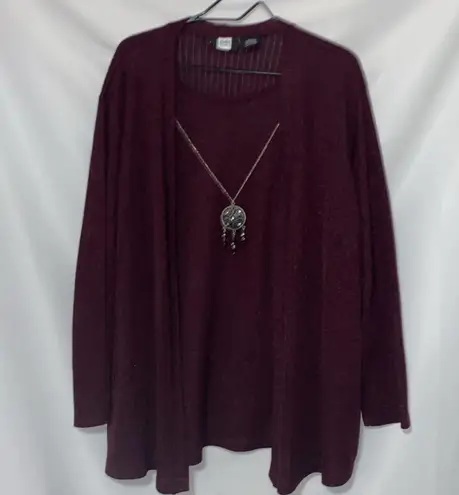 Studio 1940 WO SIZE 22/24 2 PIECE KNIT PANT SET ATTACHED NECKLACE BURGUNDY CLEAN