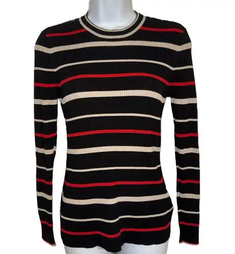St. John For Nordstrom Black, Red and White Striped Ribbed Stretch Sweater EUC S