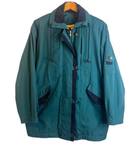 Mulberry Street Retro Y2K Wind Rain Jacket Green Lightweight Zip Up Size Small*