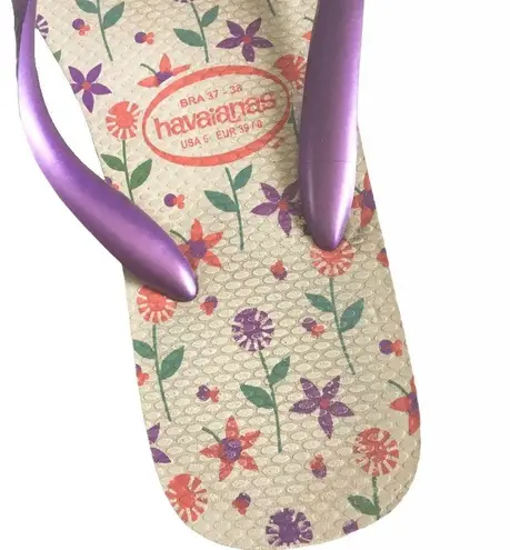 Havaianas Top  𑁍 Flower Print Flip Flops 𑁍 Brazilian Beach Sandals 𑁍 Purple