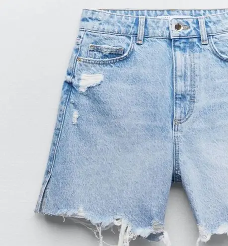 ZARA  High Waist Light Denim Distressed Shorts