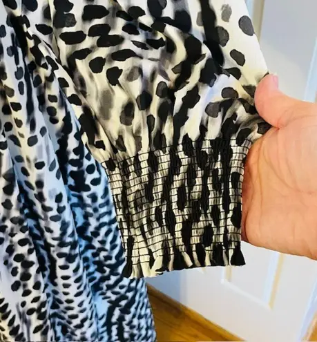 Eliza J Long Sleeve Spotty Dot Animal Chiffon Maxi Dress Black & White 6