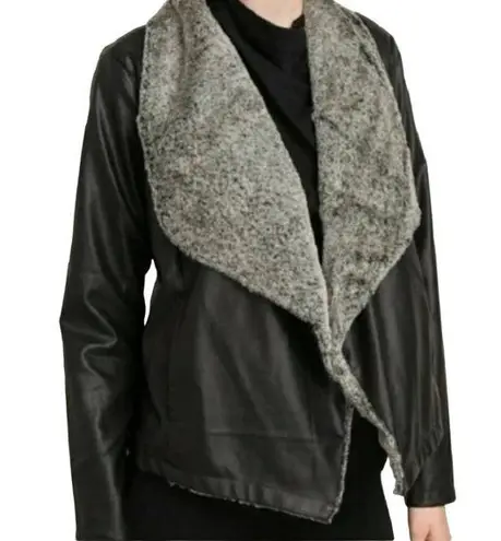 Mystree | Pia Black Vegan Leather Jacket with Faux Fur Lined Lapel Small NWT