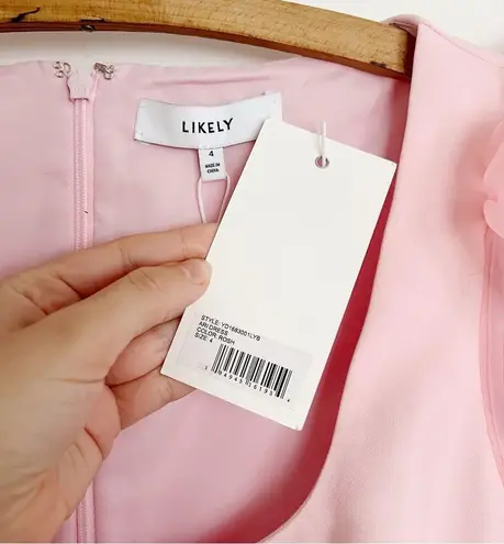 Likely • Ari Dress mini sheer puff sleeve Rose Shadow pink fitted scoop neck