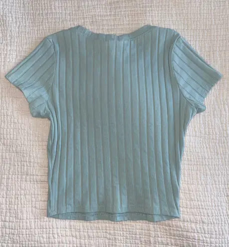 Bozzolo Blue Green Ribbed Cropped Tee Top