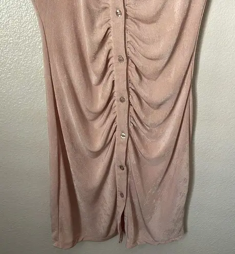 Vintage 90s Y2K grunge pink metallic button down collared dress M Size M