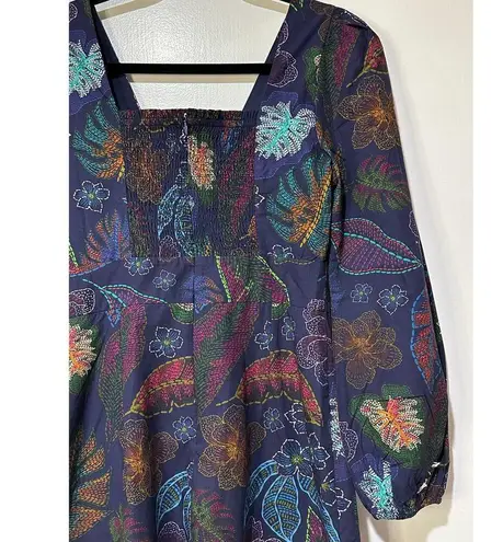 Allison New York Flora Mini Dress Navy Floral Sz 4 NWT Smocked Back Long Sleeves Blue
