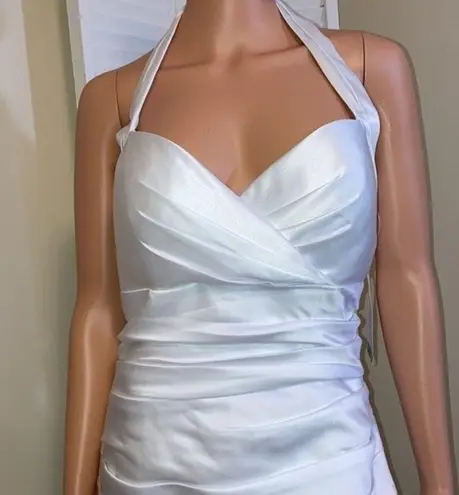Bill Levkoff Size 12 white short sweetheart satin halter dress NWT