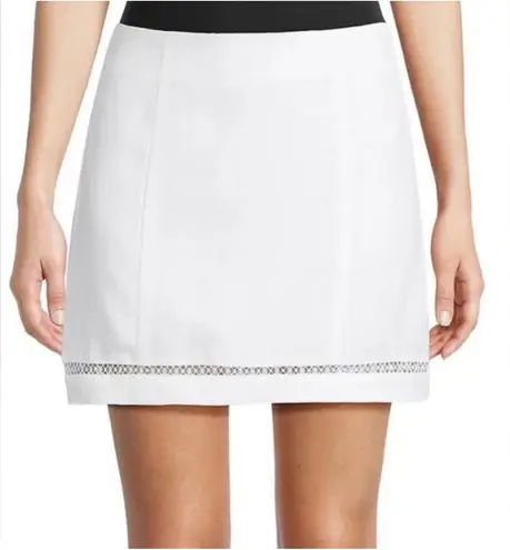 New! STAUD Tori White Linen Mini Skirt – Embroidered Inset, Size 4 $195