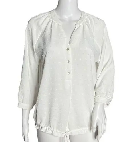 Como vintage Shirt Women Small White Swiss Dot Popover Casual Neutral Minimalist