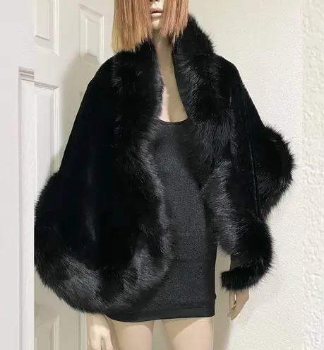 Cozy Soft Black Faux Fur Rectangular Cape Wrap Shawl 65”X 24” Size undefined