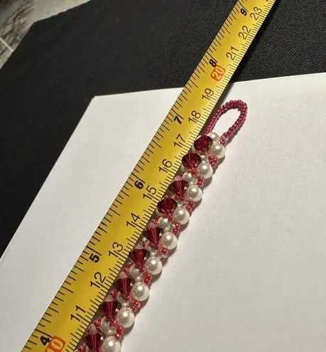 Women’s Handmade Pink Bead Faux Pearl Beaded Bracelet 7 1/2 Inch