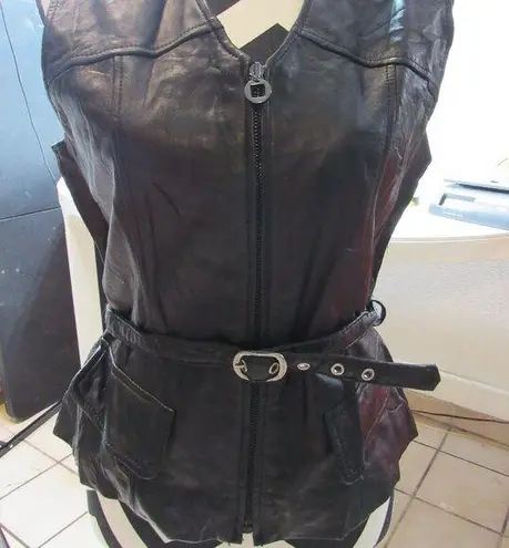 Vtg Siena Studio Women's lg Black Soft Leather Vest w/belt Moto Y2k Goth Grunge