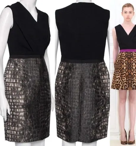 Giambattista Valli Black Surplice Crocodile Print Sleeveless Shift Dress