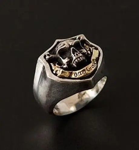 925 Silver Plated Adjustable Lucky Skull Ring for Men Women,Punk Hip Hop Ring