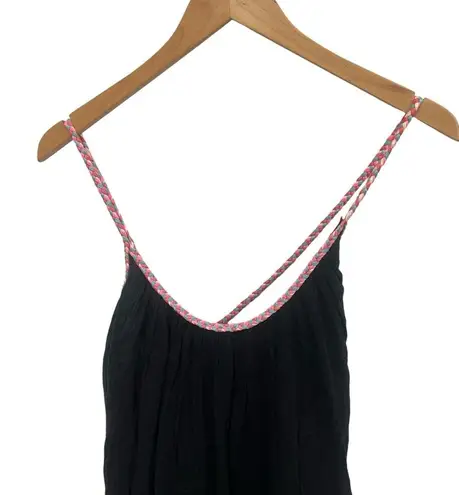 Seafolly black 100% cotton gauze maxi dress braided strappy neck tie size small