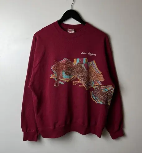 Hanes Vintage Las Vegas Crewneck Sweatshirt Red Large L