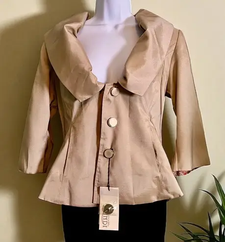 Lindi By Aria Collection Reversible Jacket/ Top. Size Small. Beige Shimmer/Multi Tan