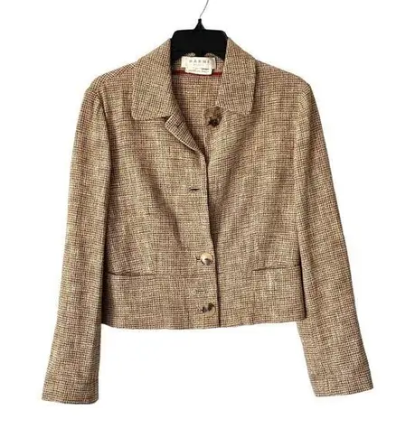 Marni Milano Linen Wool Blend Crop Blazer Jacket Brown Cream size 42 Large