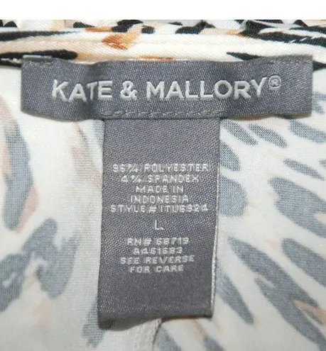 Kate & Mallory Ladies Wrap Blouse Top Size L Animal Print Belted V-Neck Stretch