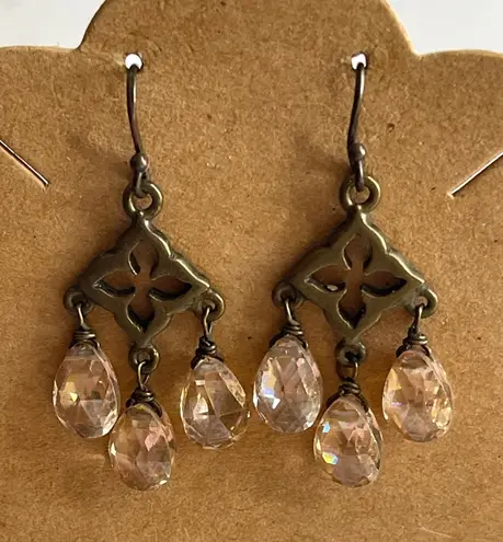 NWT Bronze and Crystal Drop Earrings Brown