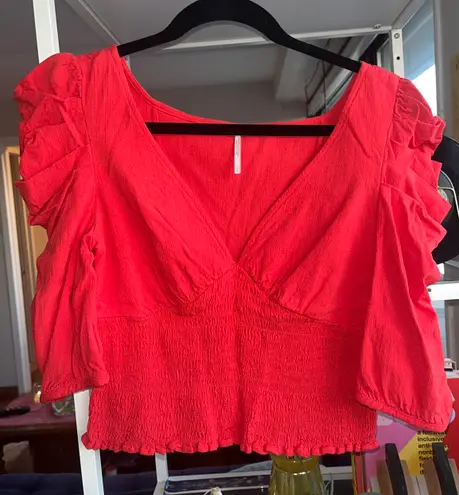 Free People Red Ruffled Blouse