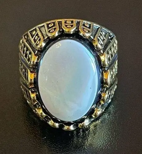 Opal black onyx gemstone 18k gold plated ring size 7.5