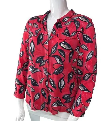 Nic+Zoe  Womens Size Large Button Front Top Floral Leaf Print Rayon Stretch