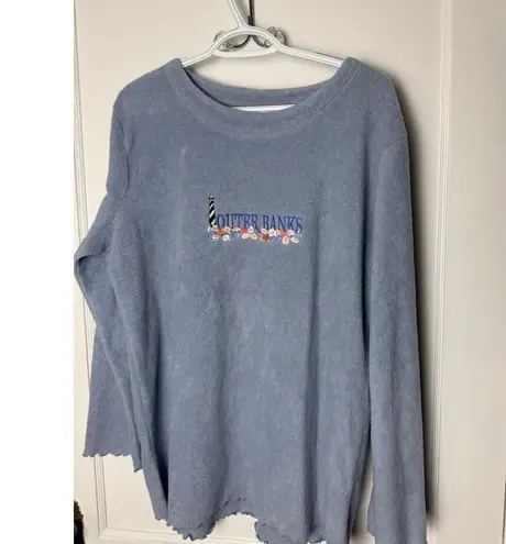 Vintage Outer Banks Granny Blue Fleece Embroidered Crewneck Sweatshirt Size XL