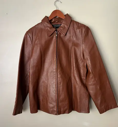 Dialogue Brown leather jacket full zip up