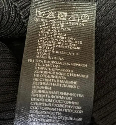 Reiss Black Ribbed Knit Mock Neck Fitted Pullover Short Sleeve Sweater Top Sz 0