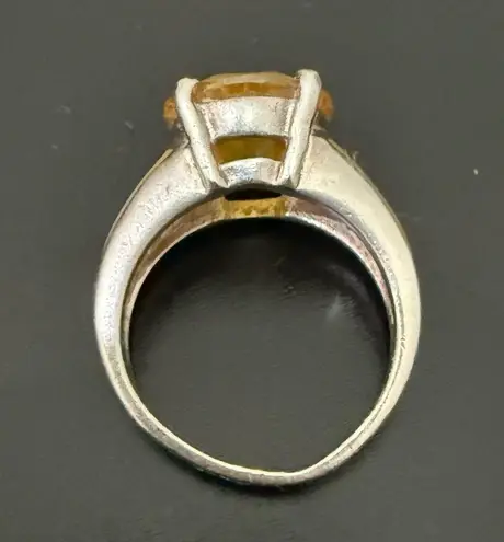 Vintage Sterling Silver 925 Citrine CZ Stone Mother Of Pearl Solitaire Ring Sz 7 Yellow