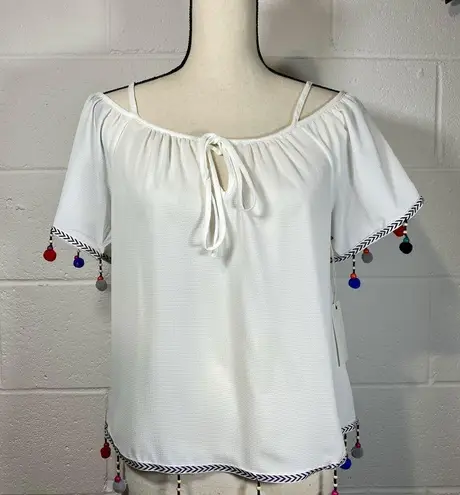Have White Pom Pom Off The Shoulder Blouse SMALL