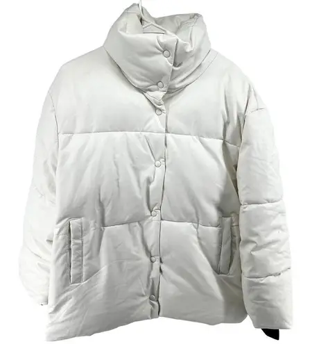 Avec Les Filles Urban Outfitters Faux Leather Puffer Jacket Button Down White M