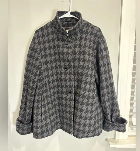 Cinzia Rocca Due Womens Wool Pea Coat Toggle Up Houndstooth Gray Black US 10