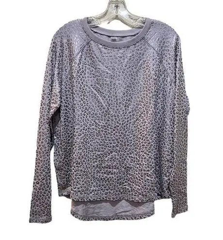 Zuda Leopard Print Metallic Long Sleeve Sweatshirt Top Silver Size Large
