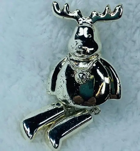 Silver Tone Moose Reindeer Christmas Jewelry Pin Brooch Articulated Moving Legs