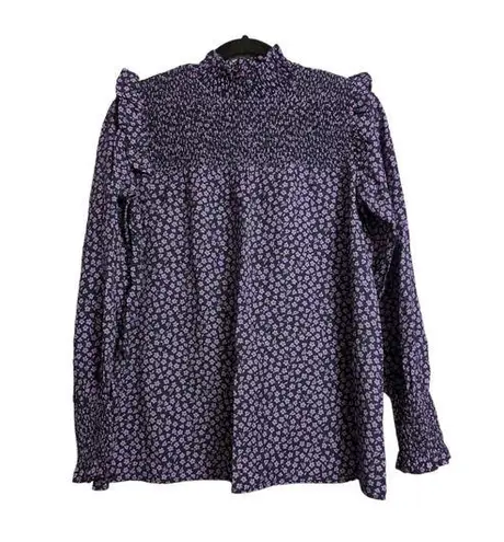 Barbour Midhurst Top Floral Ditsy Print Smocked Ruffle Lyocell Long Sleeve 6 New